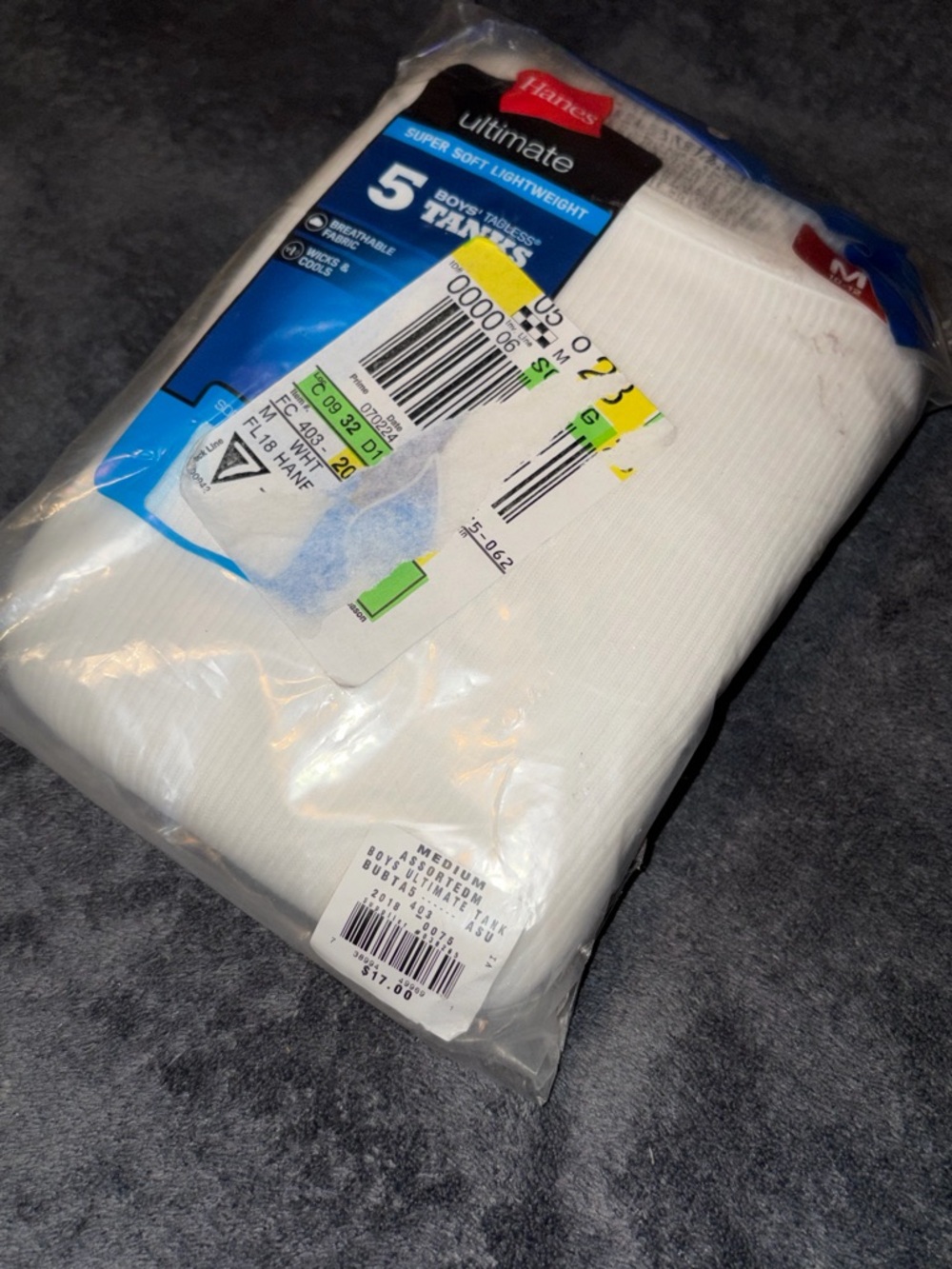 Hanes White Boys' 5-Pack Ribbed Tank Tops